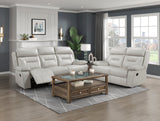 Laconia Silver Leather Double Reclining Living Room Set by Homelegance at Eve Furniture