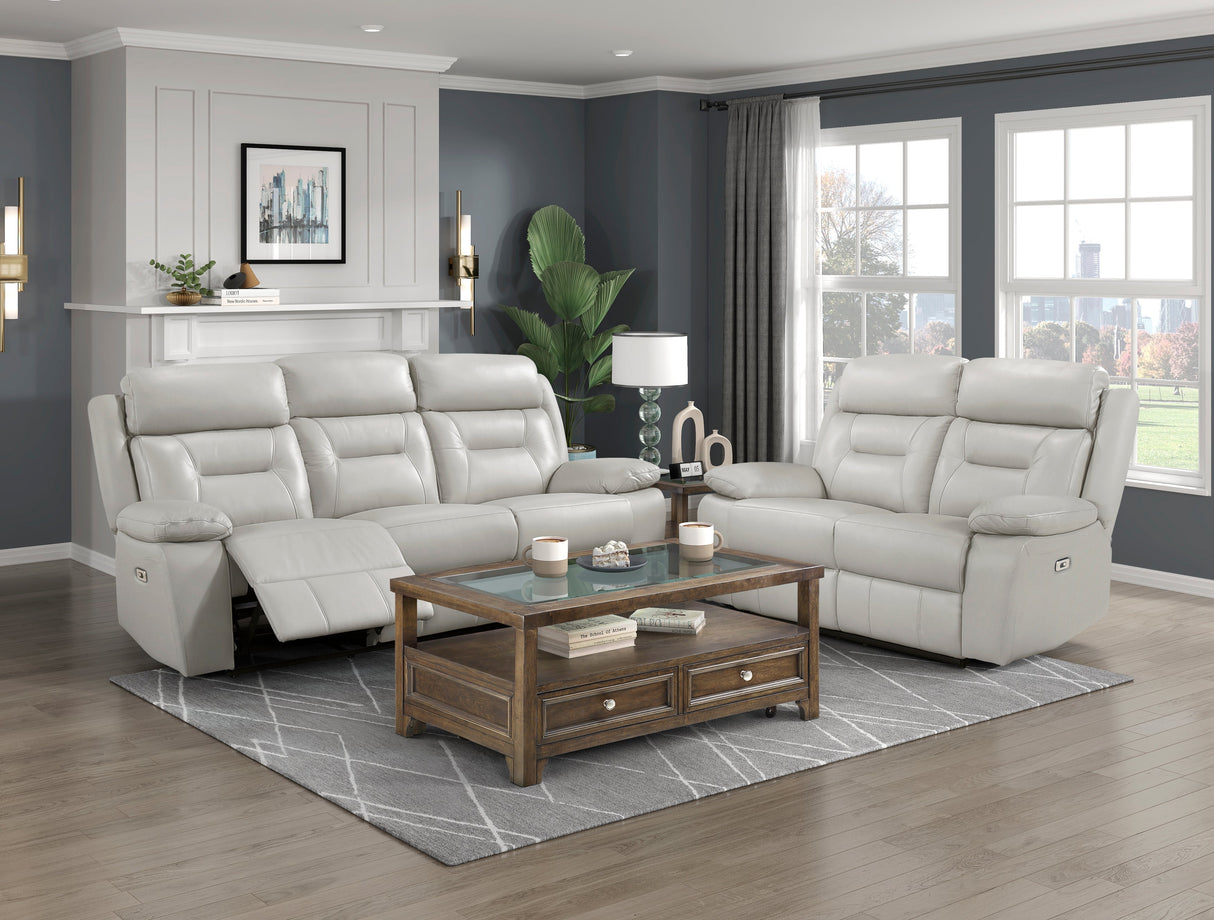 Laconia Silver Leather Power Double Reclining Living Room Set by Homelegance at Eve Furniture