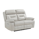 Laconia Silver Leather Power Double Reclining Loveseat by Homelegance at Eve Furniture