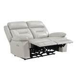 Laconia Silver Leather Power Double Reclining Loveseat by Homelegance at Eve Furniture