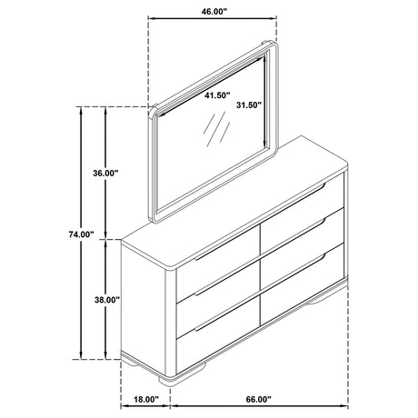 Ladera Light Elm 6-drawer Bedroom Dresser and Mirror by Coaster at Eve Furniture