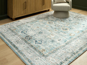 Ladstoney Teal/Beige/Ochre Large Rug by Ashley at Eve Furniture
