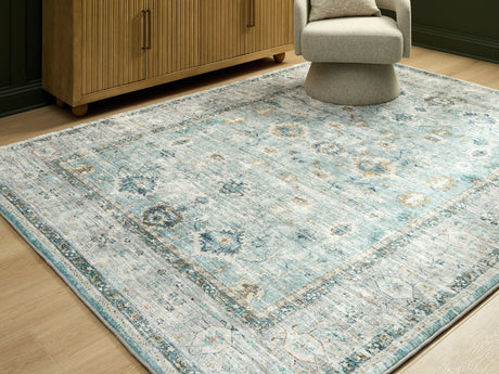 Ladstoney Teal/Beige/Ochre Large Rug by Ashley at Eve Furniture