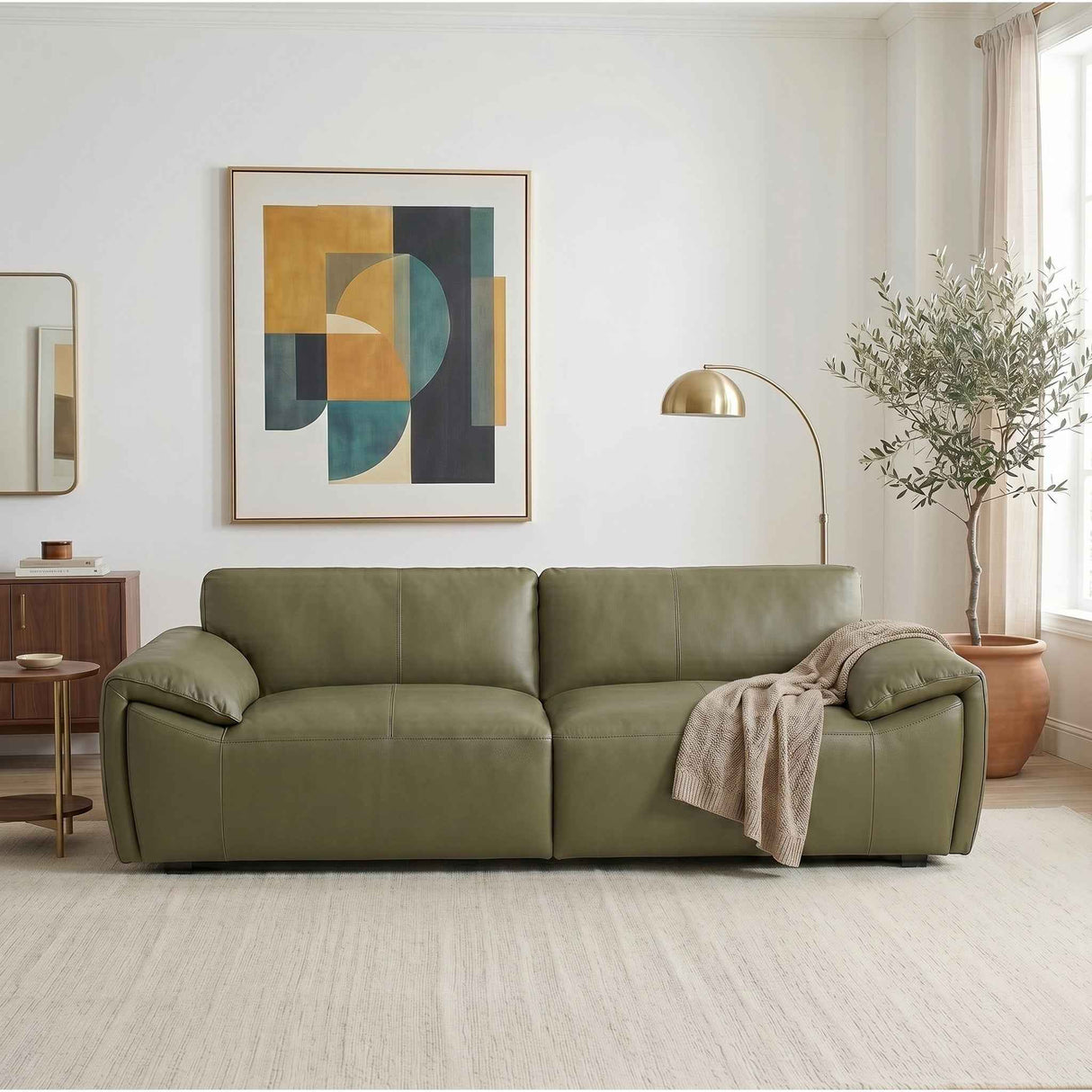 Laffey Olive Green Top Grain Leather Sofa by Ashcroft Furniture at Eve Furniture