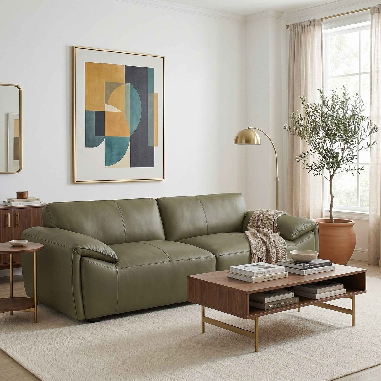 Laffey Olive Green Top Grain Leather Sofa by Ashcroft Furniture at Eve Furniture