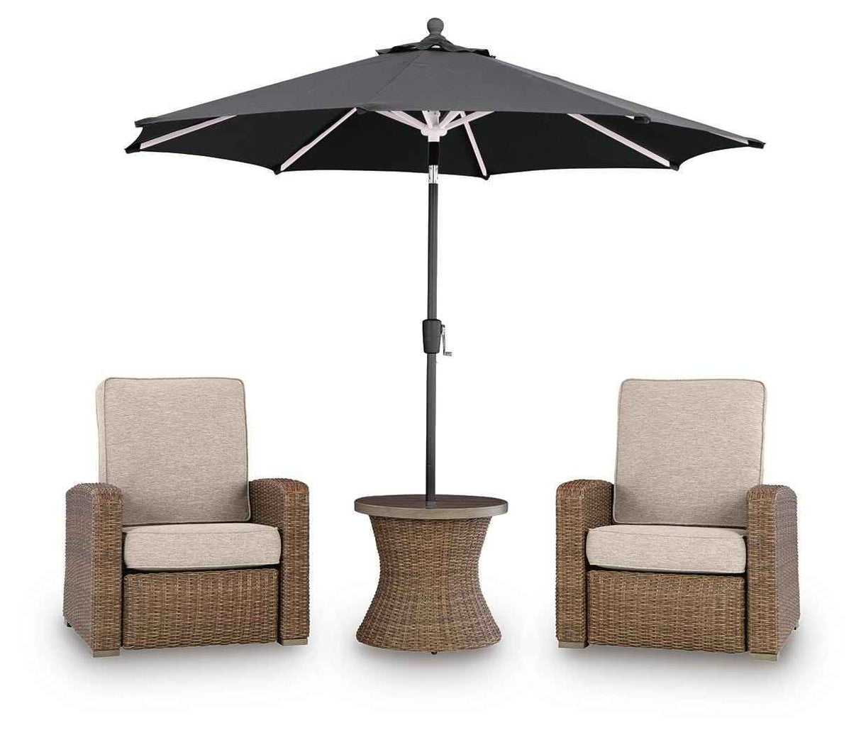 Laguna Heights Beige 2 Outdoor Chairs and End Table by Ashley at Eve Furniture