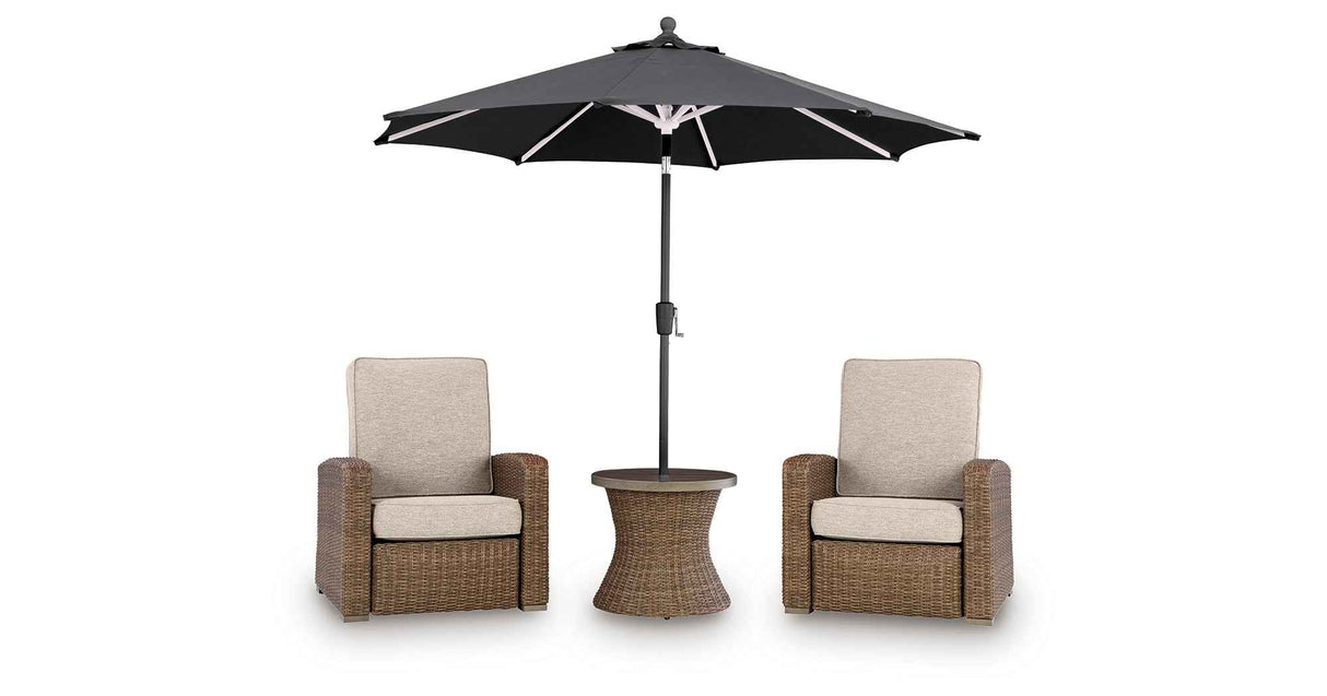 Laguna Heights Beige 2 Outdoor Chairs and End Table by Ashley at Eve Furniture