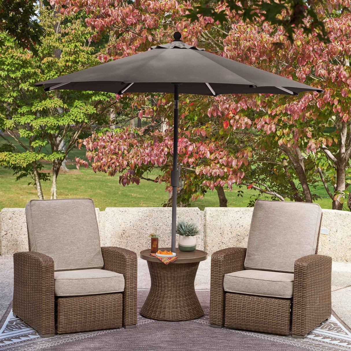 Laguna Heights Beige 2 Outdoor Chairs and End Table by Ashley at Eve Furniture