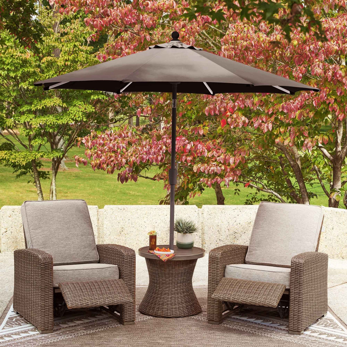 Laguna Heights Beige 2 Outdoor Chairs and End Table by Ashley at Eve Furniture