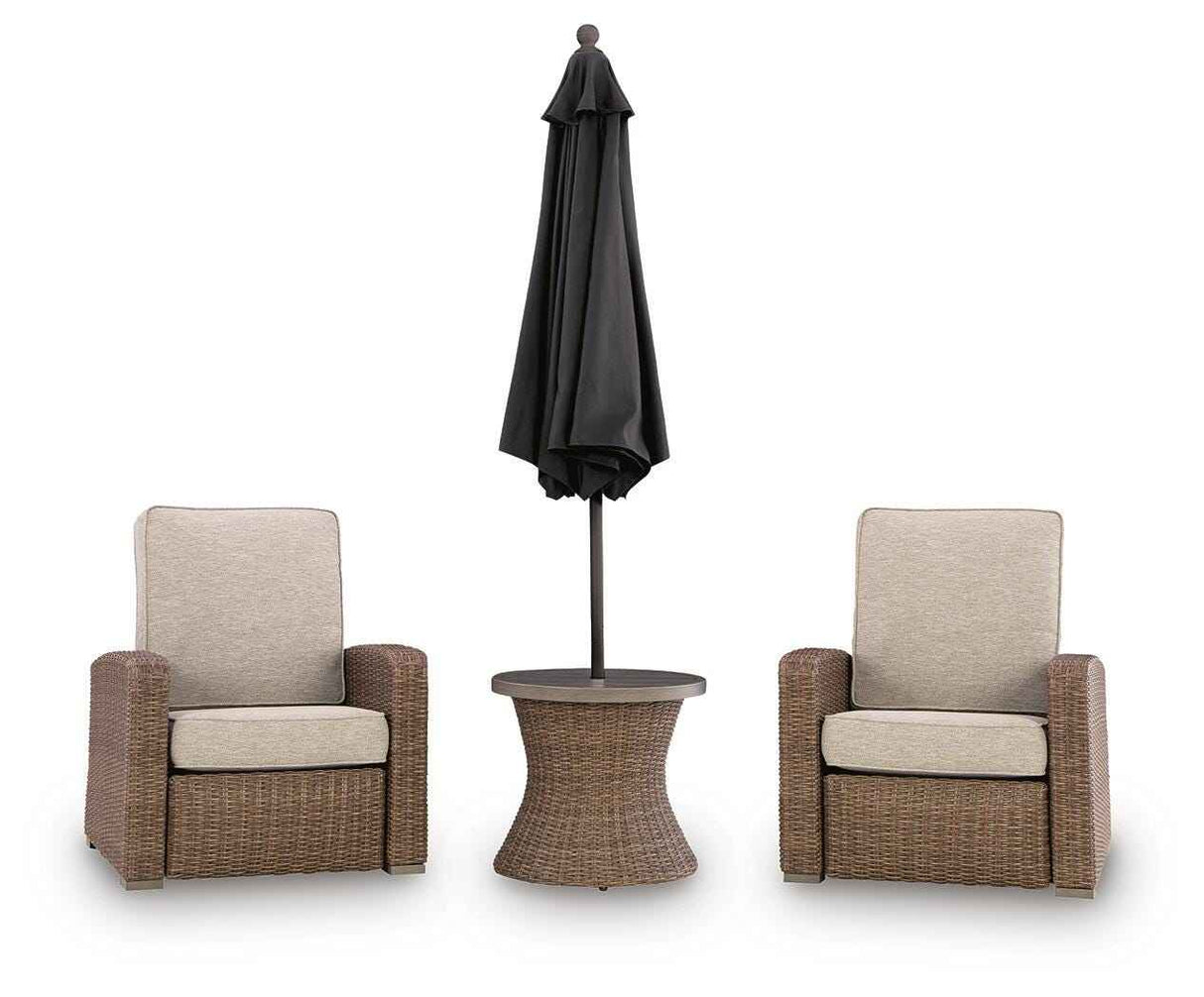 Laguna Heights Beige 2 Outdoor Chairs and End Table by Ashley at Eve Furniture