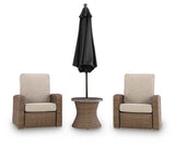 Laguna Heights Beige 2 Outdoor Chairs and End Table by Ashley at Eve Furniture