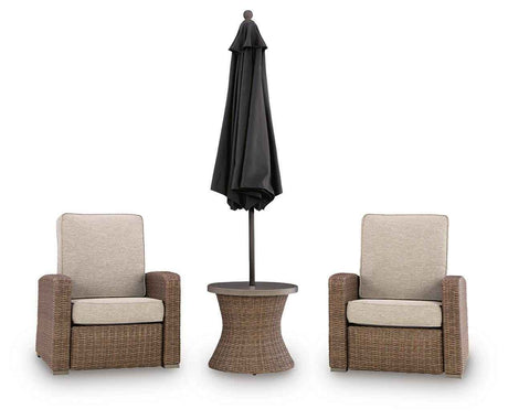 Laguna Heights Beige 2 Outdoor Chairs and End Table by Ashley at Eve Furniture