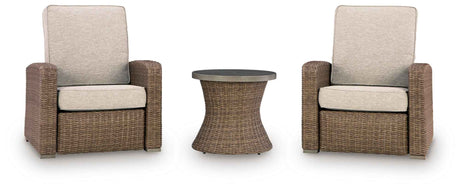 Laguna Heights Beige 2 Outdoor Chairs and End Table by Ashley at Eve Furniture