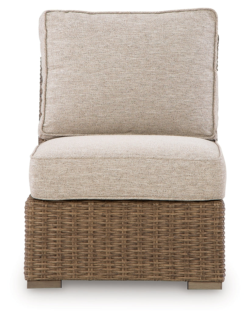 Laguna Heights Beige Outdoor Armless Chair with Cushion by ASHLEY FURNITURE at Eve Furniture
