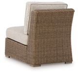 Laguna Heights Beige Outdoor Armless Chair with Cushion by ASHLEY FURNITURE at Eve Furniture