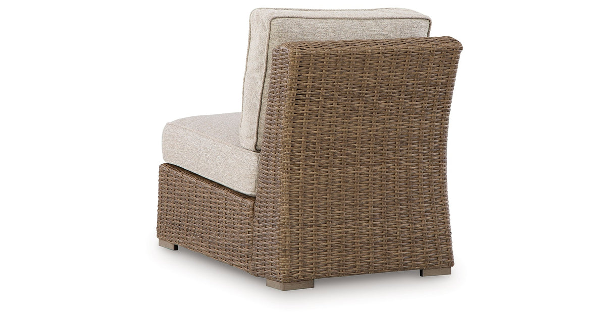 Laguna Heights Beige Outdoor Armless Chair with Cushion by ASHLEY FURNITURE at Eve Furniture