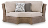 Laguna Heights Beige Outdoor Curved Corner Chair with Cushion by ASHLEY FURNITURE at Eve Furniture