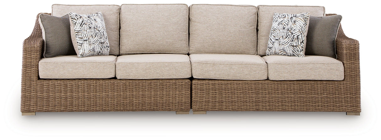 Laguna Heights Beige Outdoor Right and Left-arm Facing Loveseat with Cushion (Set of 2) by ASHLEY FURNITURE at Eve Furniture