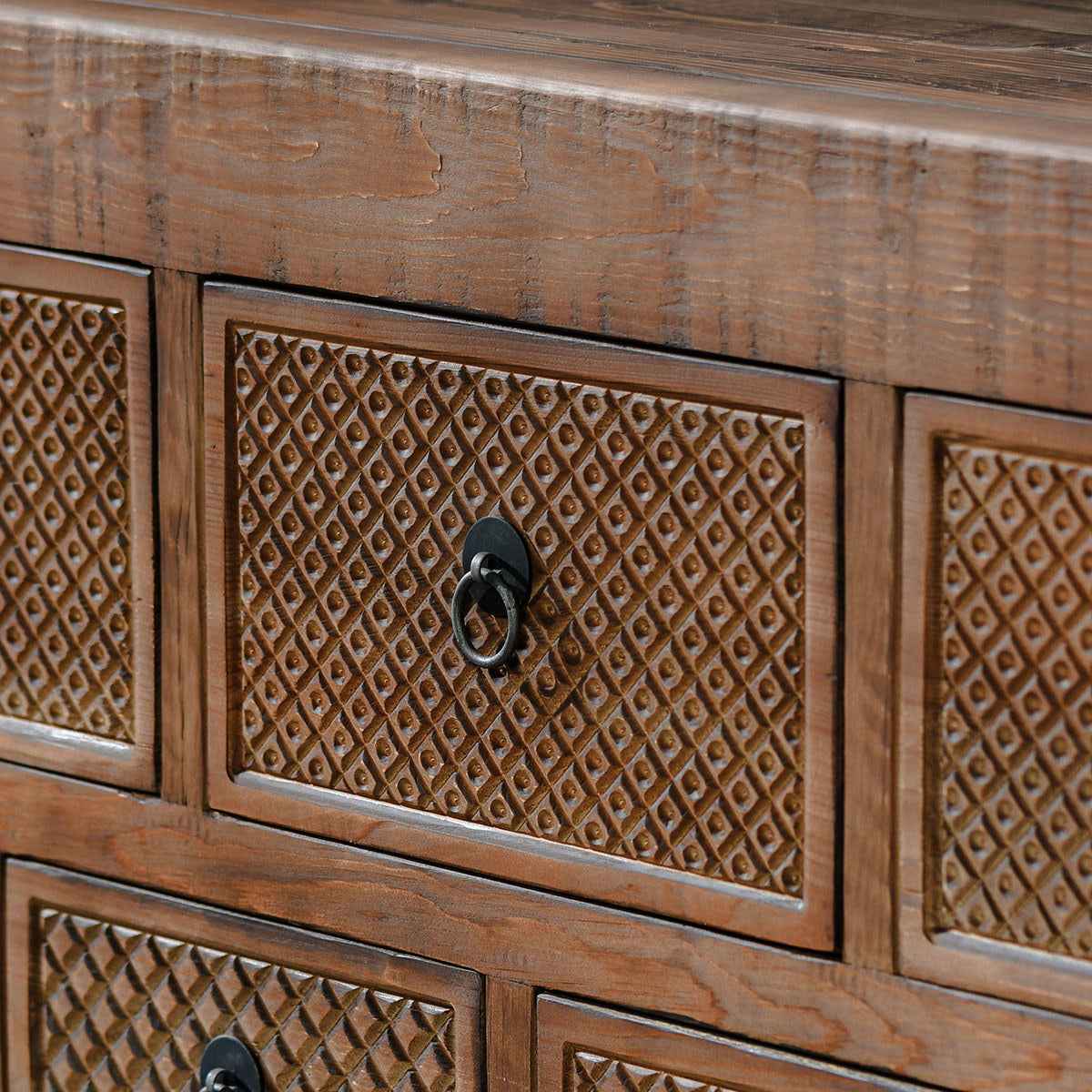 Lahey Mission Brown Solid Wood 11 Dwr Rectangle Console Table by Classic Home at Eve Furniture