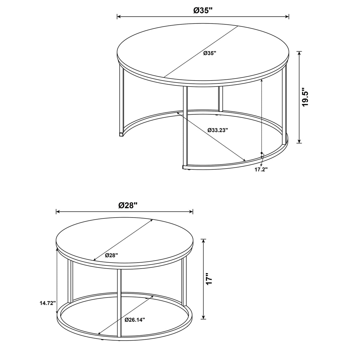 Lainey Distressed Pine 2-Piece Round Nesting Coffee Table by Coaster at Eve Furniture