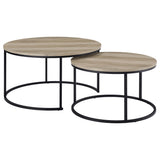 Lainey Distressed Pine 2-Piece Round Nesting Coffee Table by Coaster at Eve Furniture