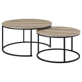 Lainey Distressed Pine 2-Piece Round Nesting Coffee Table by Coaster at Eve Furniture