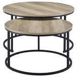 Lainey Distressed Pine 2-Piece Round Nesting Coffee Table by Coaster at Eve Furniture