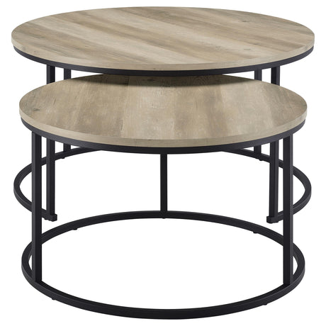 Lainey Distressed Pine 2-Piece Round Nesting Coffee Table by Coaster at Eve Furniture