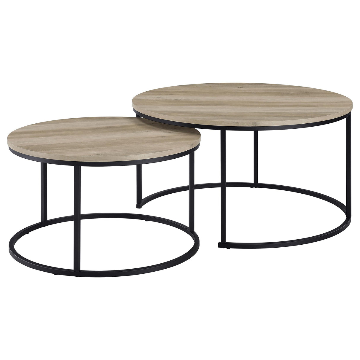 Lainey Distressed Pine 2-Piece Round Nesting Coffee Table by Coaster at Eve Furniture