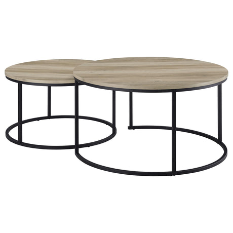 Lainey Distressed Pine 2-Piece Round Nesting Coffee Table by Coaster at Eve Furniture