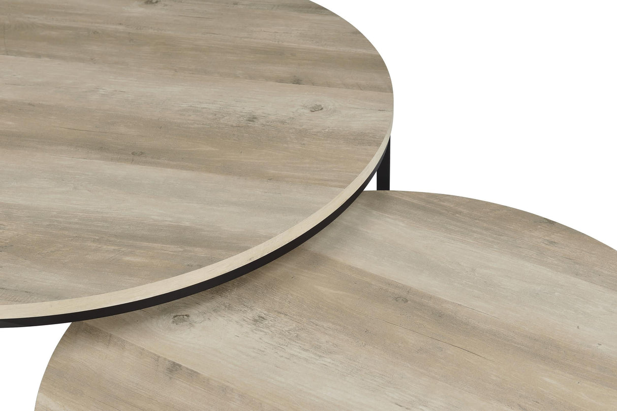 Lainey Distressed Pine 2-Piece Round Nesting Coffee Table by Coaster at Eve Furniture