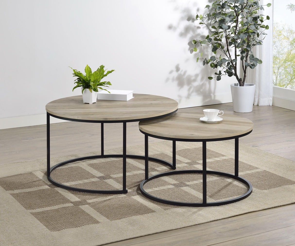 Lainey Distressed Pine 2-Piece Round Nesting Coffee Table by Coaster at Eve Furniture
