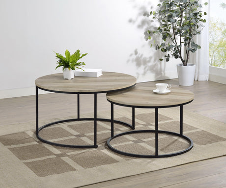 Lainey Distressed Pine 2-Piece Round Nesting Coffee Table by Coaster at Eve Furniture
