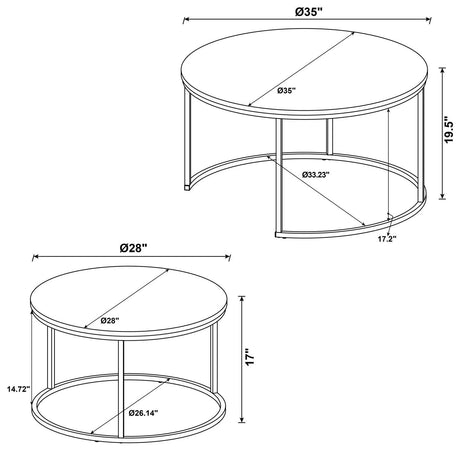 Lainey Gray and Gunmetal Round 2-Piece Nesting Coffee Table by Coaster at Eve Furniture