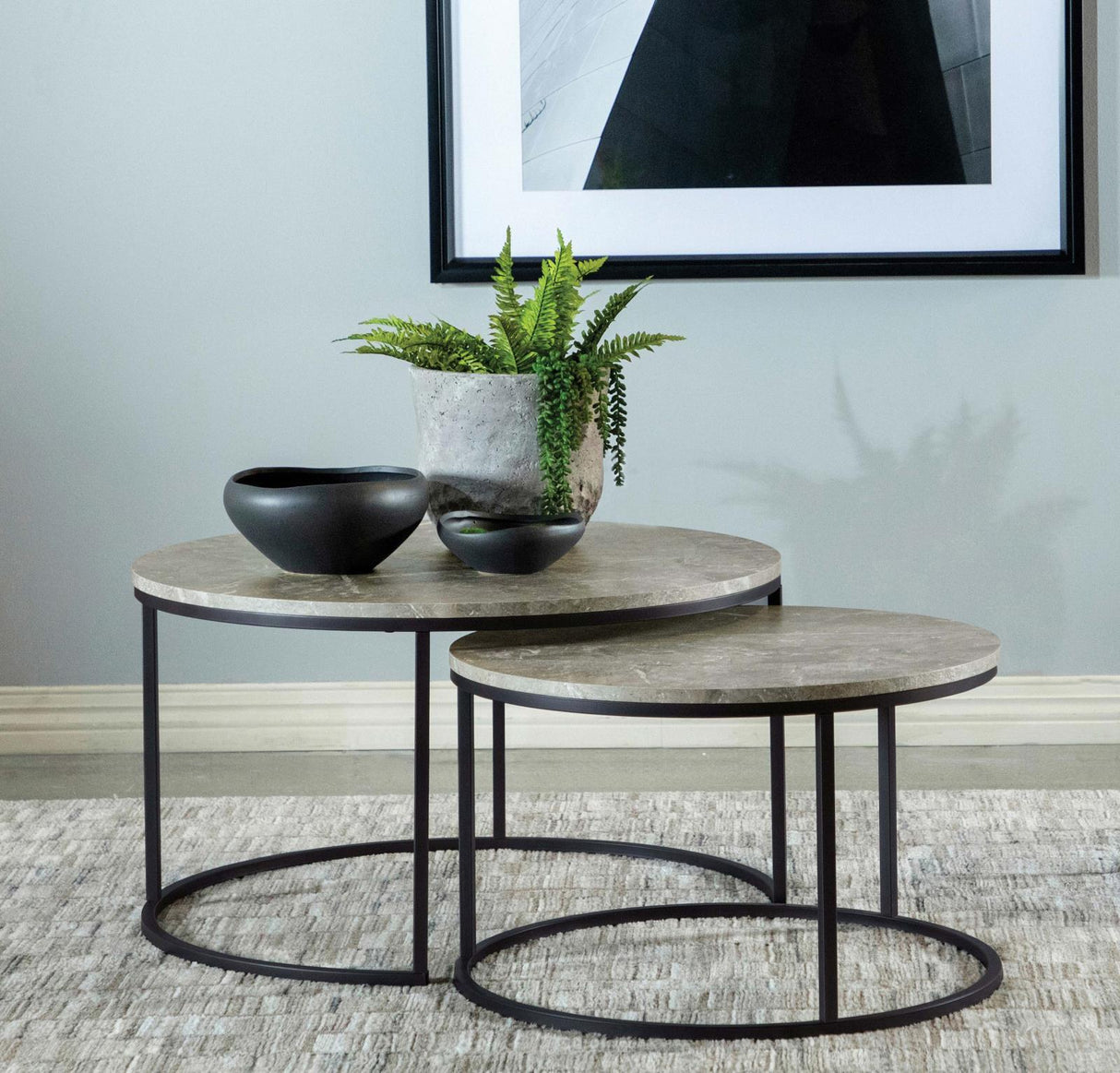 Lainey Gray and Gunmetal Round 2-Piece Nesting Coffee Table by Coaster at Eve Furniture