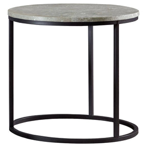Lainey Gray/Gunmetal Faux Marble Round Top End Table by Coaster at Eve Furniture