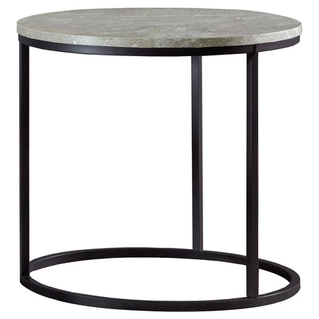 Lainey Gray/Gunmetal Faux Marble Round Top End Table by Coaster at Eve Furniture
