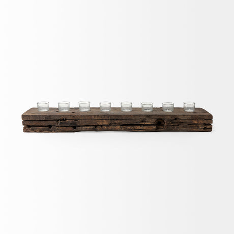 Lakara Reclaimed Wood Eight Tealight Table Candle Holder by Mercana at Eve Furniture