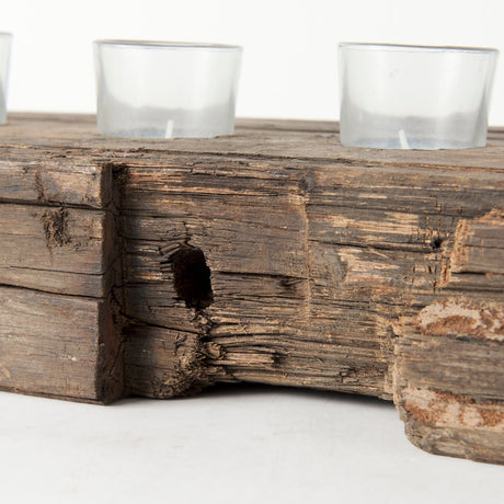 Lakara Reclaimed Wood Eight Tealight Table Candle Holder by Mercana at Eve Furniture