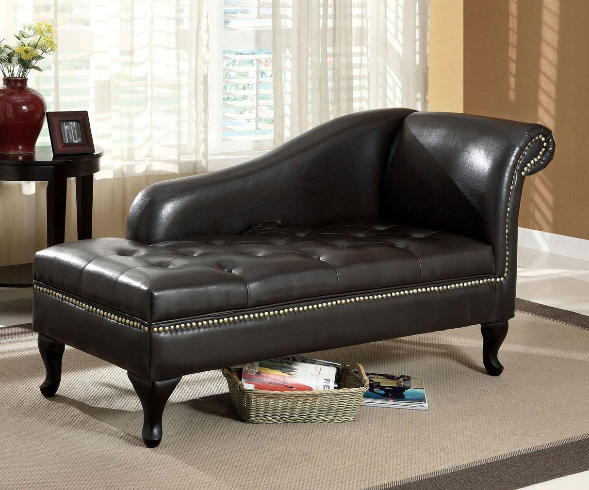Lakeport Black Chaise by Furniture of America at Eve Furniture