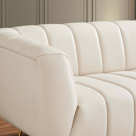 LaMattina Genuine Italian Beige Leather Channel Tufted Sofa by Ashcroft Furniture at Eve Furniture