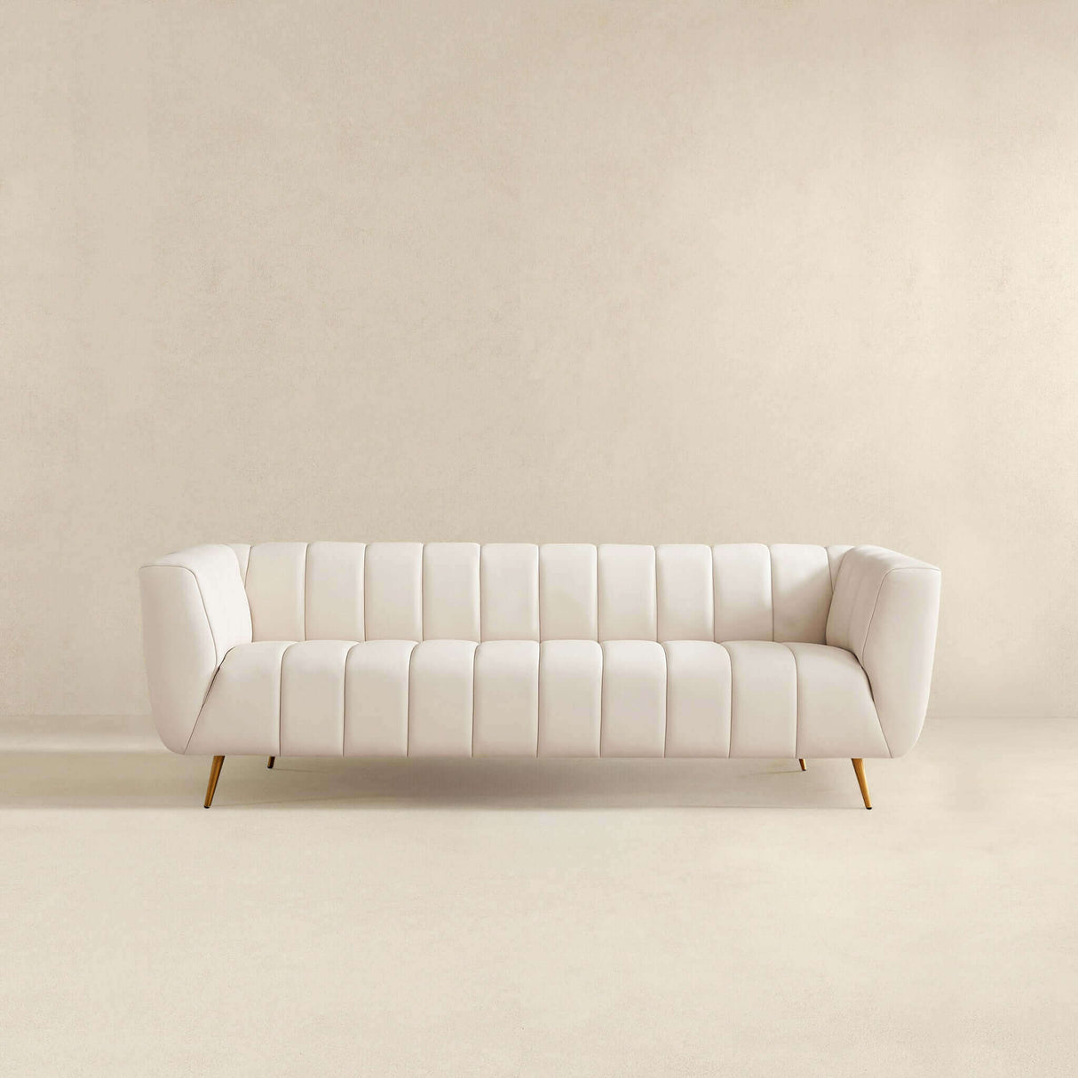 LaMattina Genuine Italian Beige Leather Channel Tufted Sofa by Ashcroft Furniture at Eve Furniture
