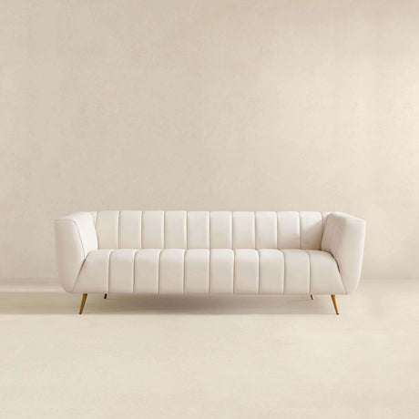 LaMattina Genuine Italian Beige Leather Channel Tufted Sofa by Ashcroft Furniture at Eve Furniture