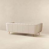LaMattina Genuine Italian Beige Leather Channel Tufted Sofa by Ashcroft Furniture at Eve Furniture