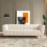 LaMattina Genuine Italian Beige Leather Channel Tufted Sofa by Ashcroft Furniture at Eve Furniture