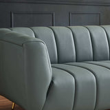 LaMattina Genuine Italian Blue Leather Channel Tufted Sofa by Ashcroft Imports at Eve Furniture