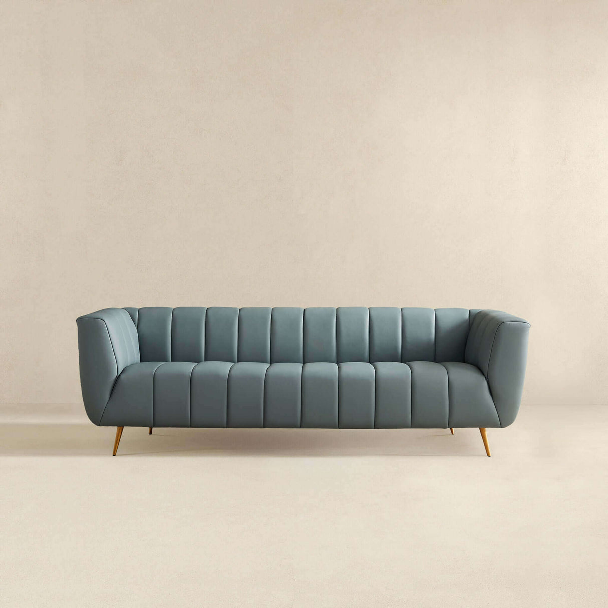 LaMattina Genuine Italian Blue Leather Channel Tufted Sofa by Ashcroft Imports at Eve Furniture