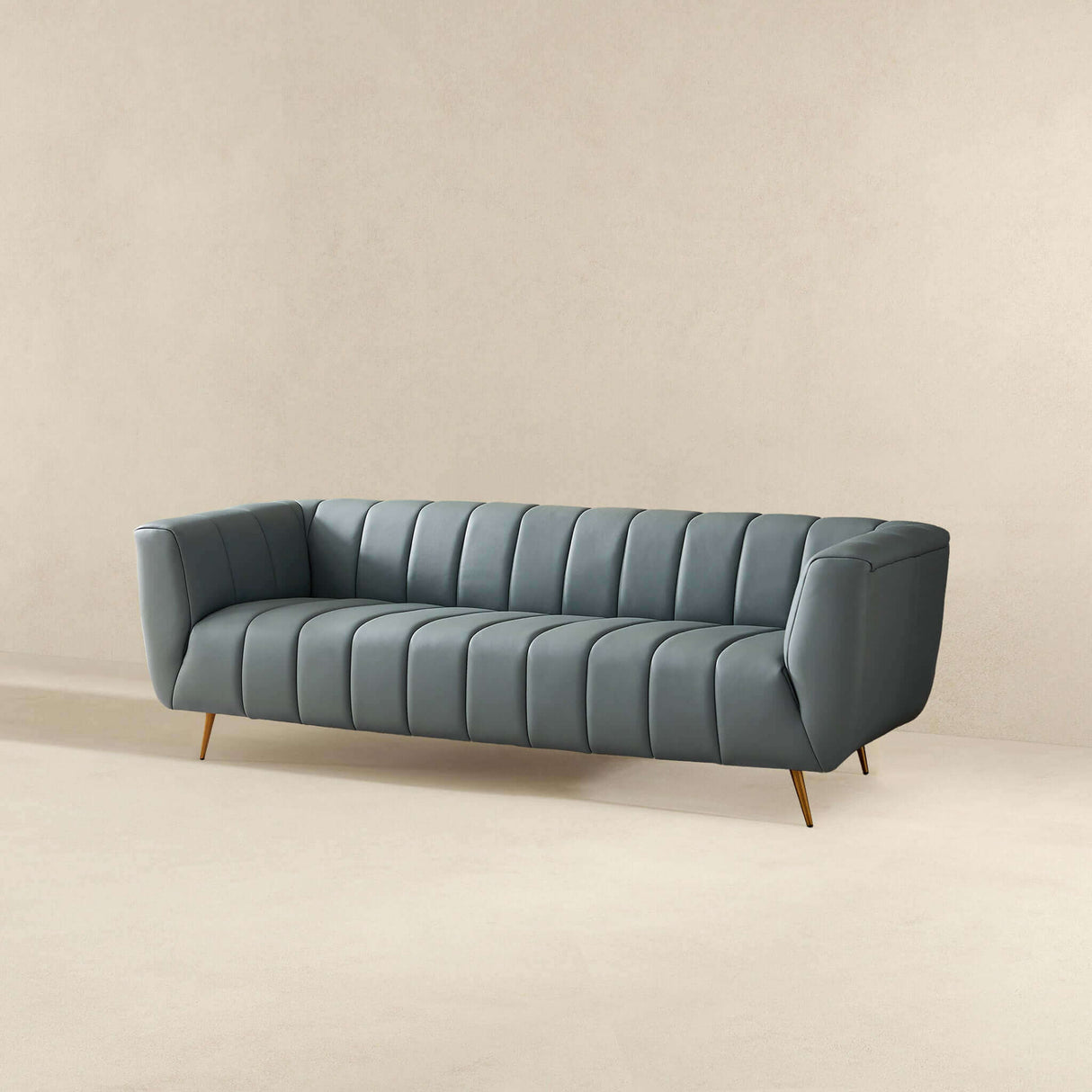 LaMattina Genuine Italian Blue Leather Channel Tufted Sofa by Ashcroft Imports at Eve Furniture