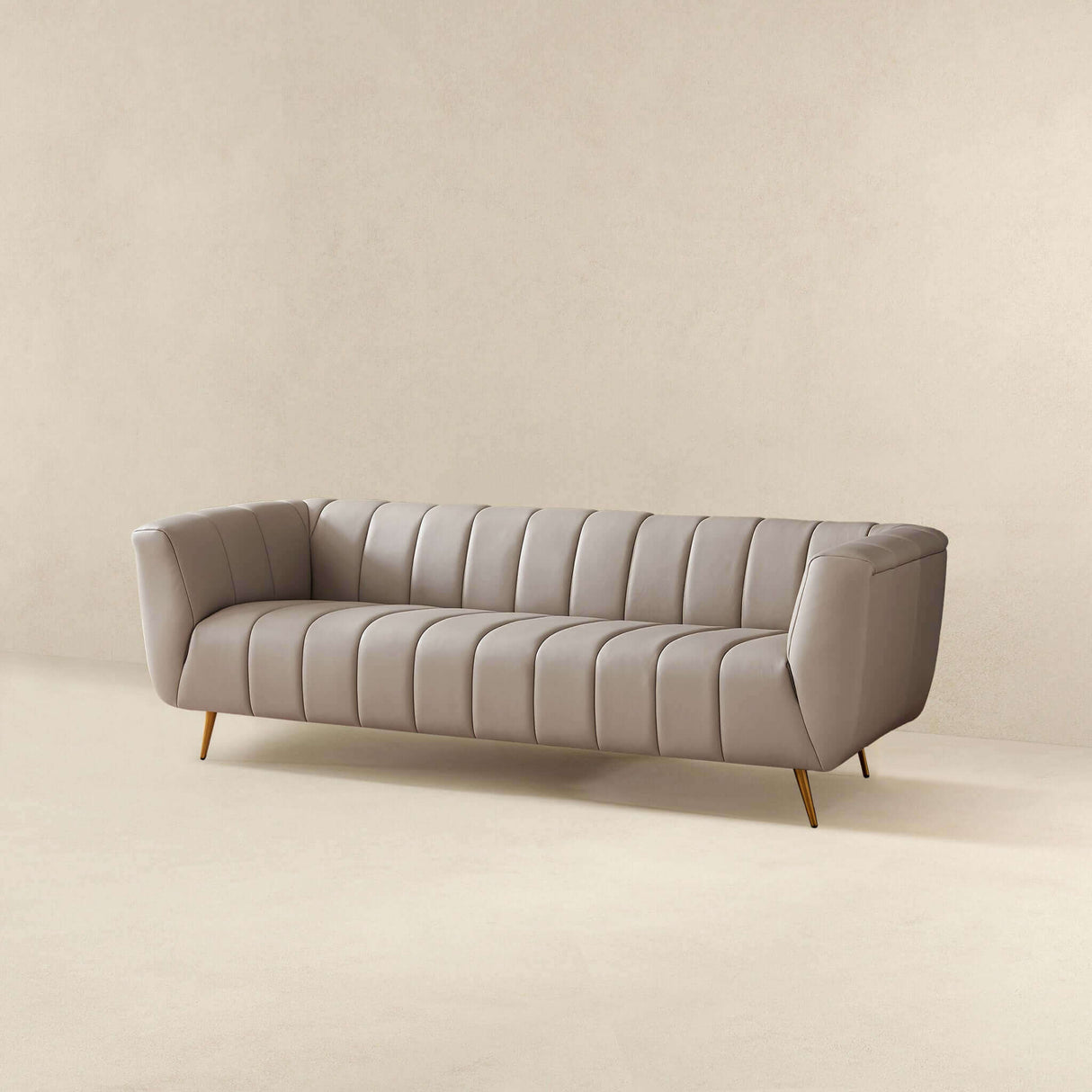 LaMattina Genuine Italian Grey Leather Channel Tufted Sofa by Ashcroft Furniture at Eve Furniture