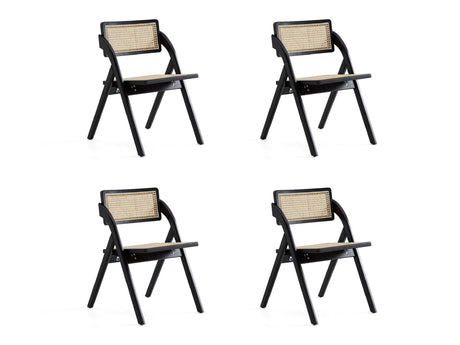 Lambinet Folding Dining Chair in Black and Natural Cane (set of 4) by Manhattan Comfort at Eve Furniture